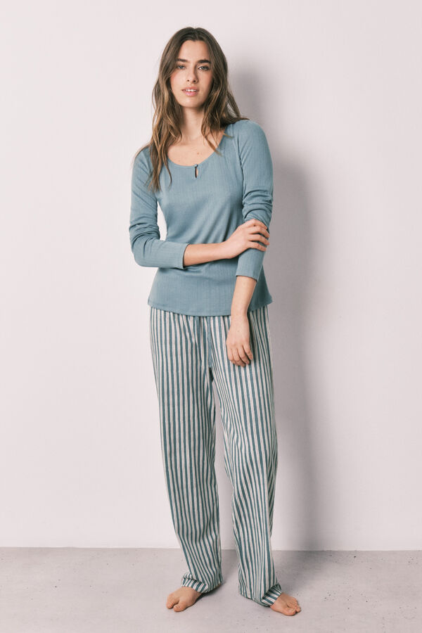 Women'secret Green striped long pyjamas blue