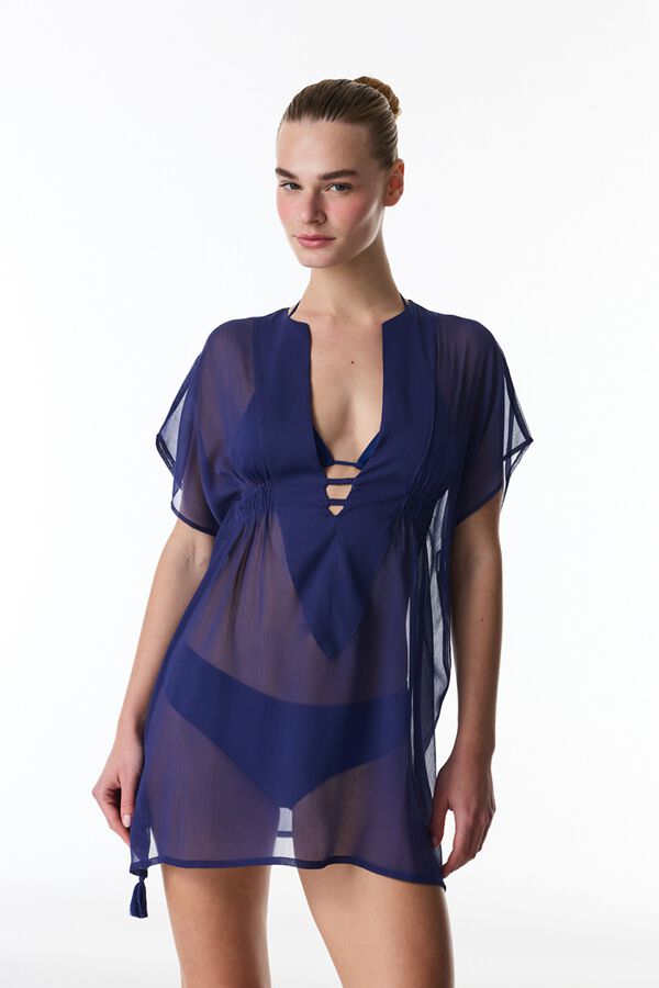 Penti Kaftan curto semitransparente azul