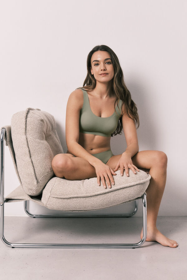 Women'secret Top liso clean cut em microfibra caqui bege