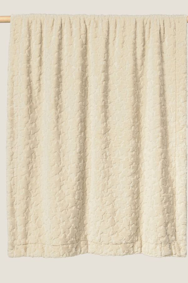 Textura Plaid fleece with stars and faux shearling reverse beige