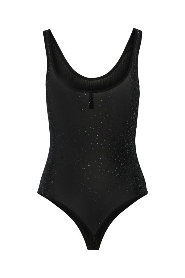 Pieces &Auml;rmelloser Body mit Glitzer Schwarz