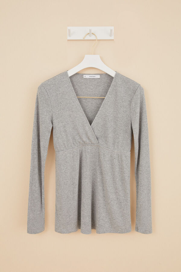 Womensecret Pijama largo 'maternity' canalé gris gris