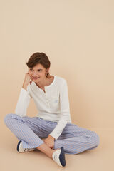 Womensecret Pyjama 100 % Baumwolle Streifen Blau Blau