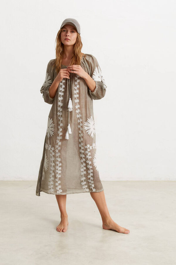 Womensecret Túnica algodão bordado cinzento