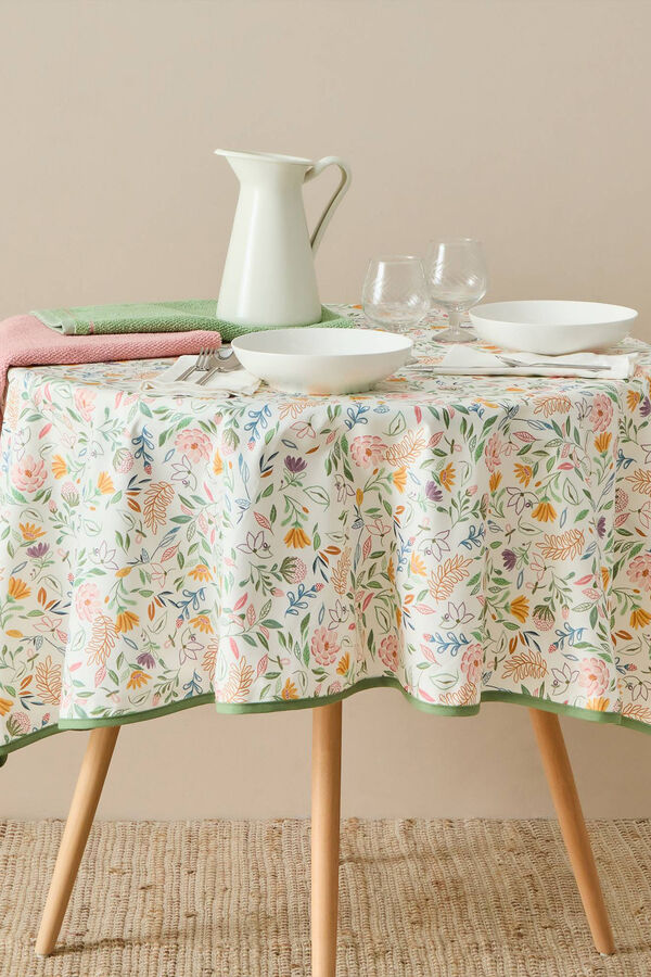 Womensecret Round floral stain-resistant tablecloth rose