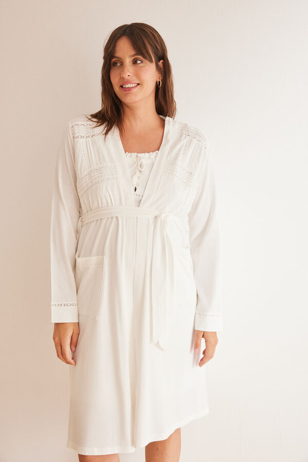 Womensecret White cotton embroidered Maternity robe beige