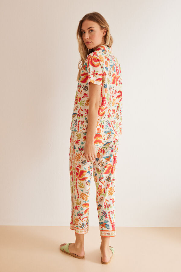 Womensecret Pijama camisero 100% algodão Capri tropical estampado