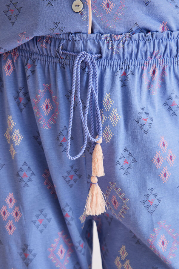 Womensecret Pyjama chemise 100 % coton ethnique bleu