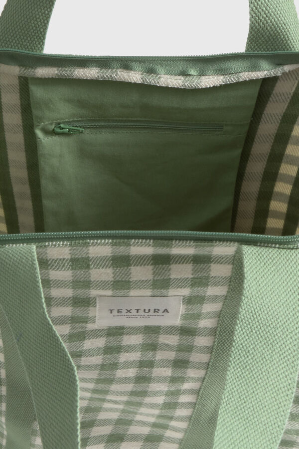 Textura Bolso playa cuadrito vichy verde