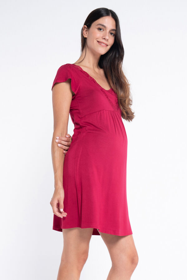 Ohma! Camis&oacute;n De Lactancia Manga Corta Con Encaje burdeos