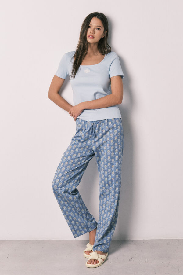 Women'secret Blue cotton short sleeve long pyjamas blue