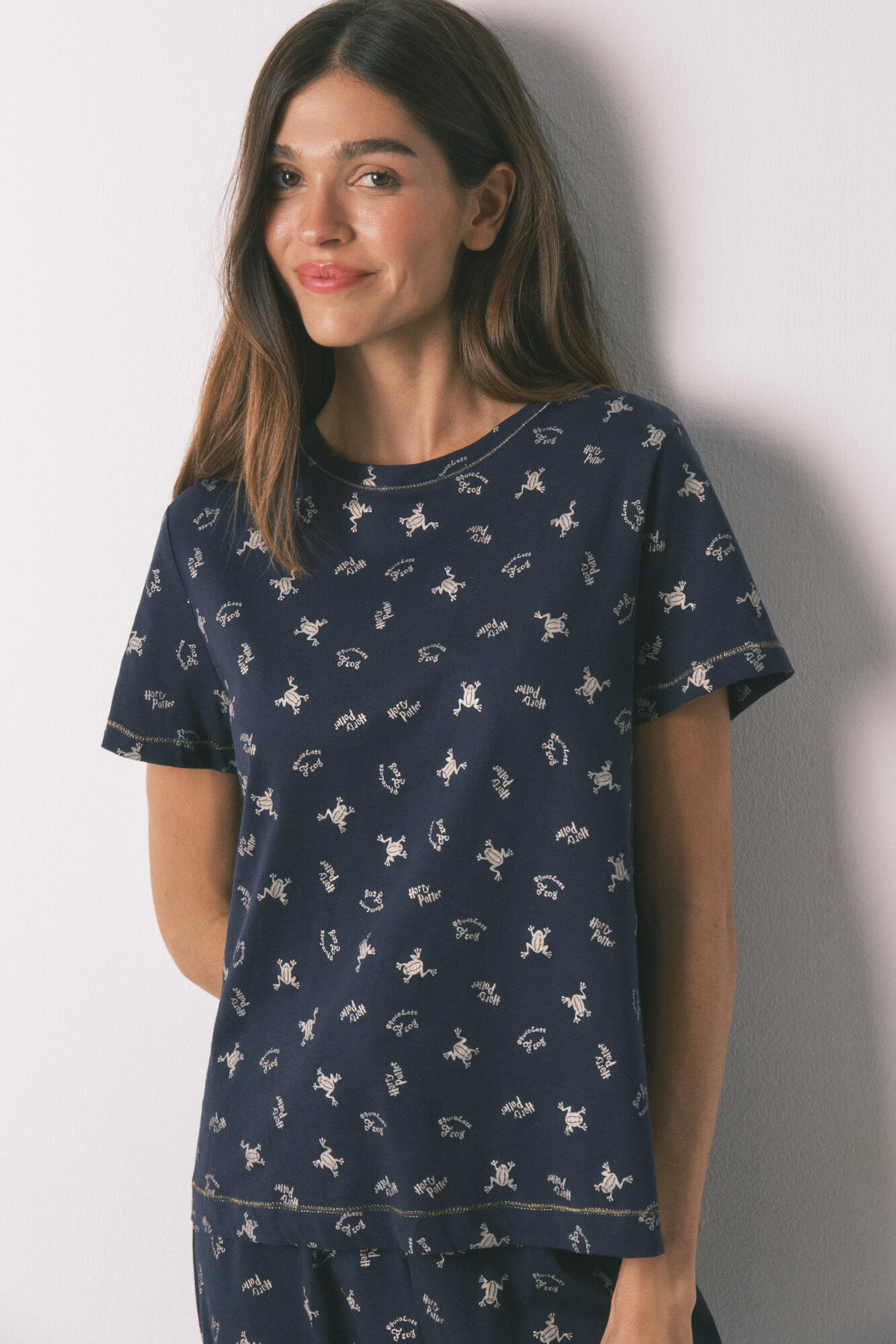 Women'secret 100% cotton blue long pyjamas with frog print