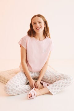Womensecret Pijama 100% algodão rosa manga curta calças compridas rosa