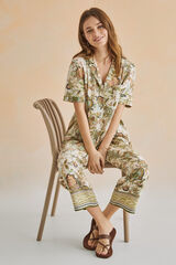 Womensecret Langer Pyjama Hemdlook Blumen-Print Grün