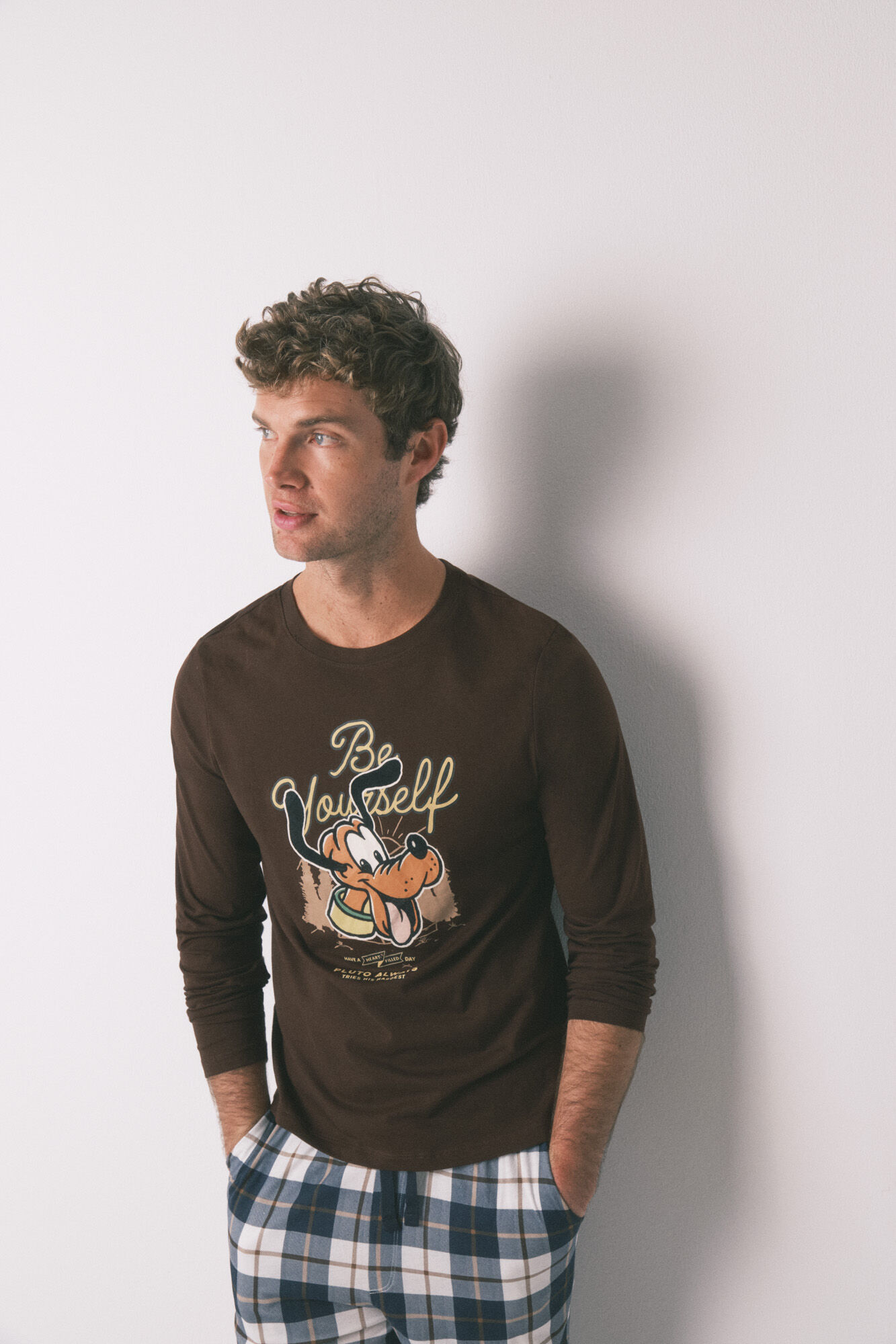 Women'secret Pijama largo 100% algod&oacute;n Pluto marr&oacute;n 