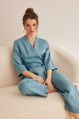 Womensecret Conjunto pijama 3 piezas lino azul