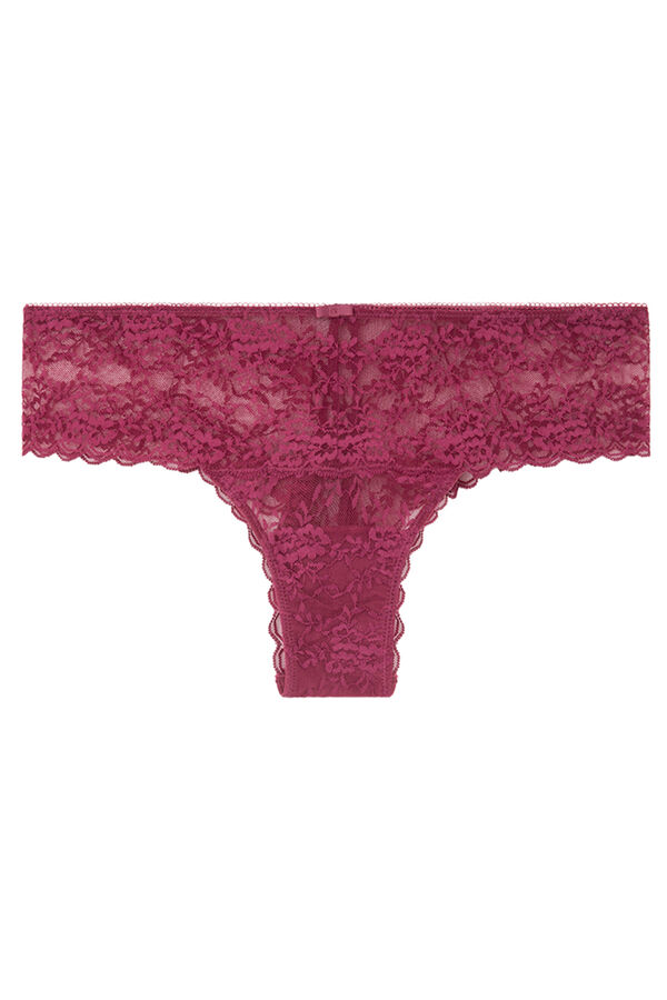 Womensecret Široke čipkaste brazilske gaćice bordo boje Ružičasta