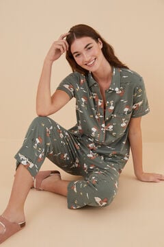 Womensecret Pyjama pantacourt chemise 100 % coton Snoopy vert manches courtes vert