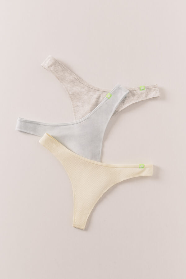 HI&BYE Grey, yellow, blue cotton 3-pack thongs white