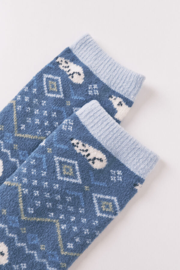 Women'secret Long polar bear print socks blue