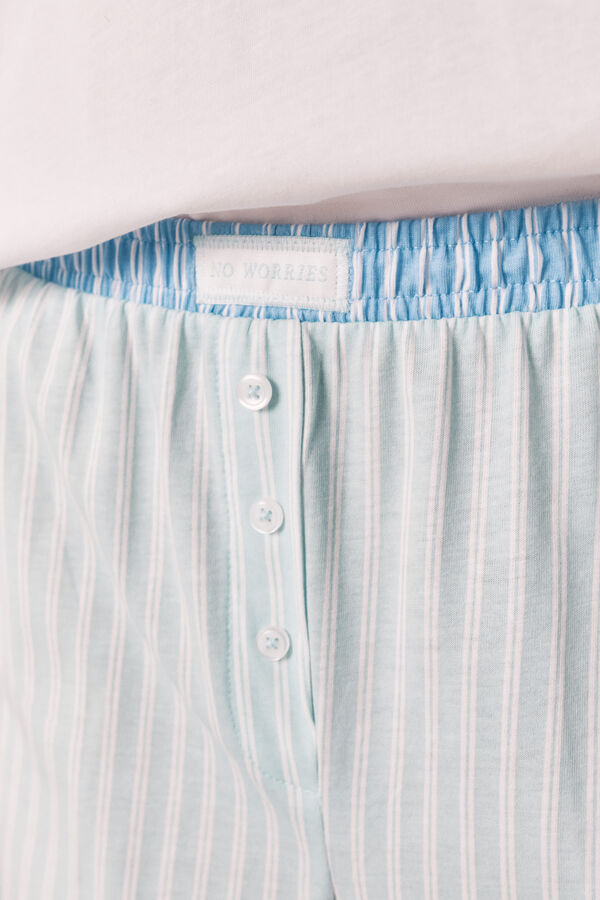 Women'secret Green striped cotton long pyjamas beige