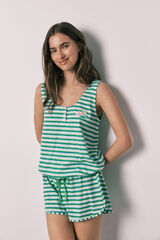 Women'secret Gr&uuml;ner gestreifter baumwoll-pyjama kurz mit tr&auml;gern SMILEYWORLD&reg; Gr&uuml;n