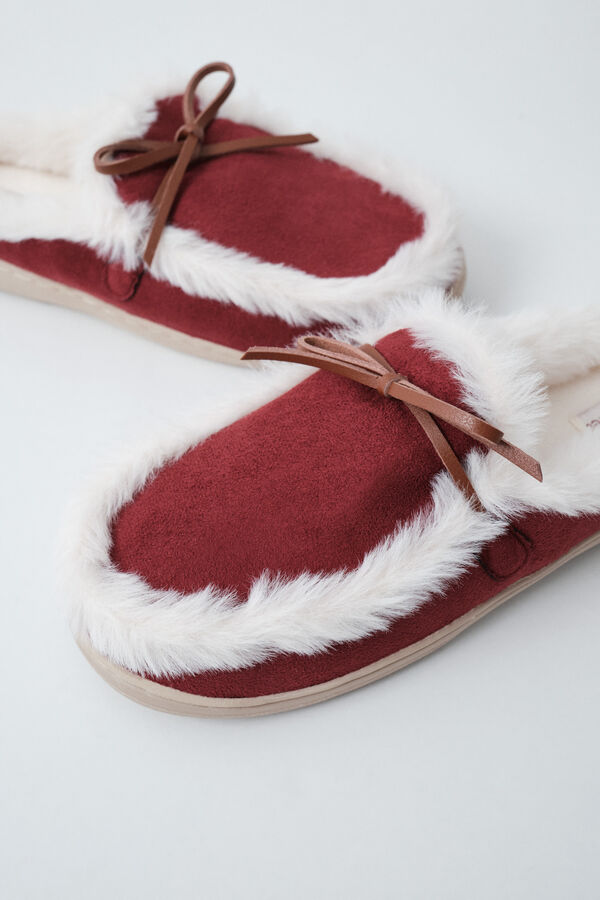 Women'secret Burgundy faux fur loafer slippers red