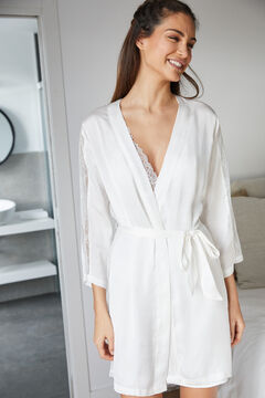 Womensecret Robe de chambre courte croisée blanche beige