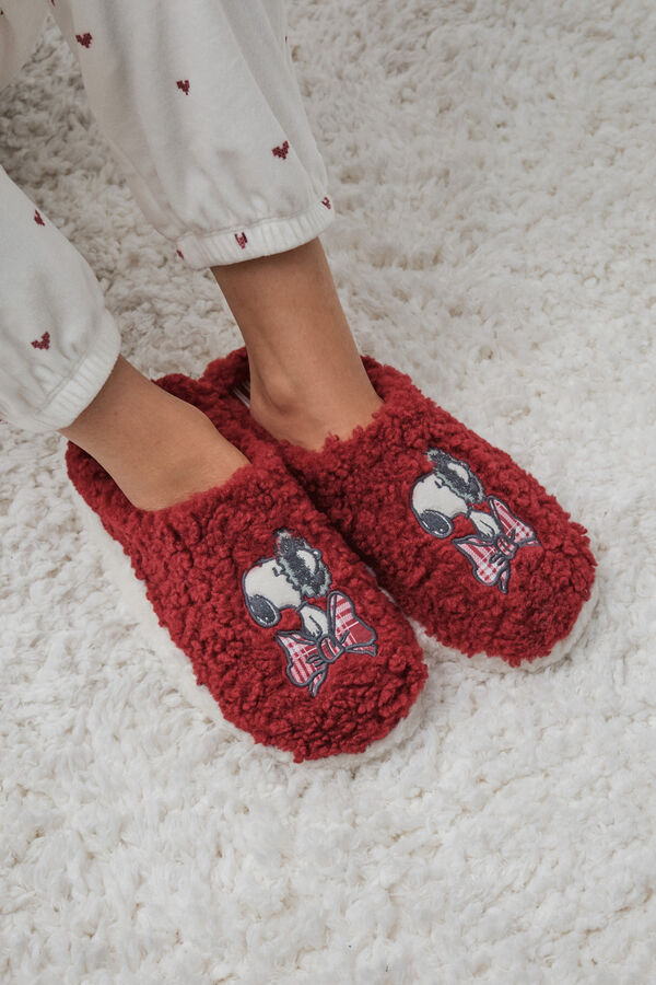 Women'secret Red faux shearling Snoopy slippers red