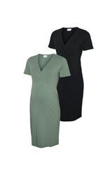 Mamalicious Maternity and breastfeeding short dress pack green