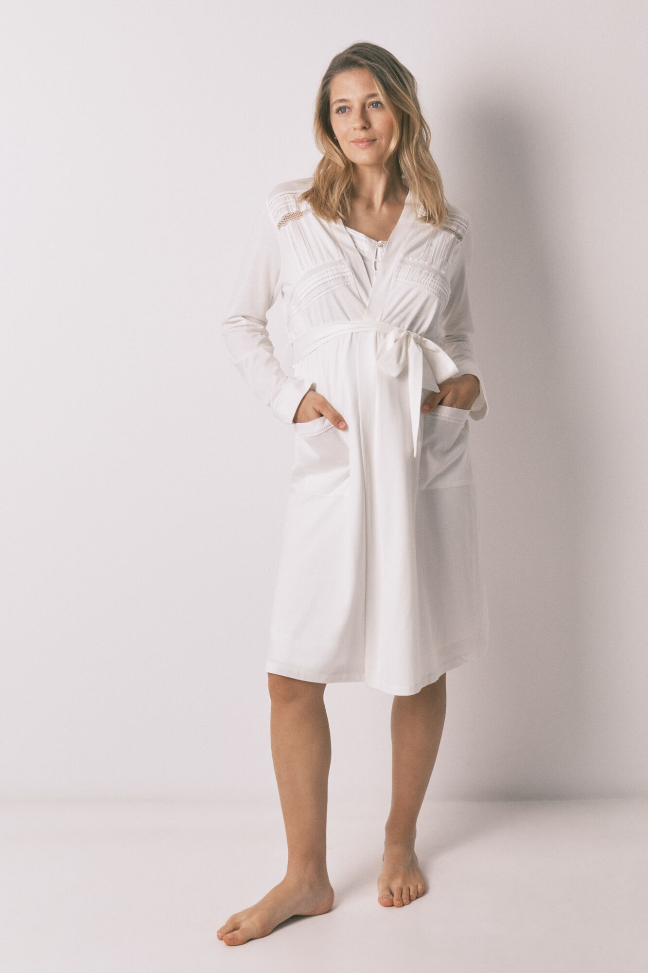 Women'secret White cotton midi robe maternity