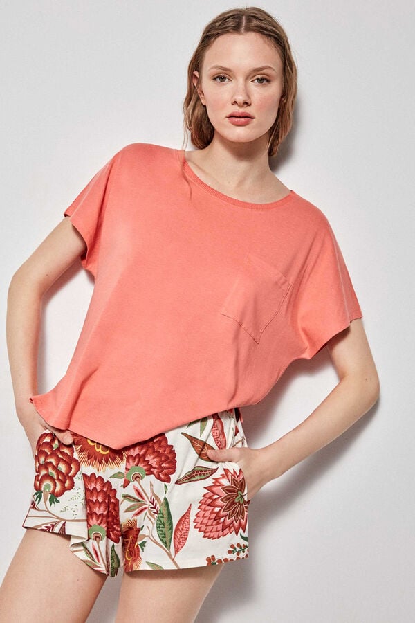 Womensecret Pijama corto pantalón a contraste coral