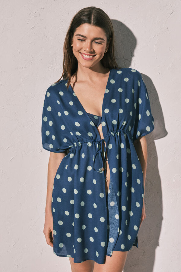 Women'secret Tunique courte en cr&ecirc;pe l&eacute;ger imprim&eacute; &agrave; pois vert