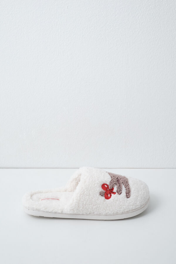 Women'secret Cat faux shearling slippers beige