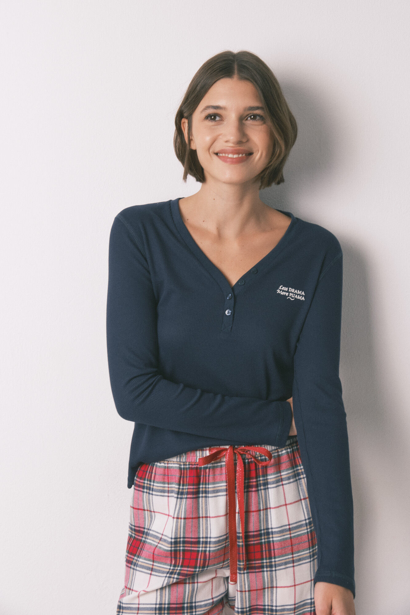 Women'secret Blue waffle long sleeve T-shirt