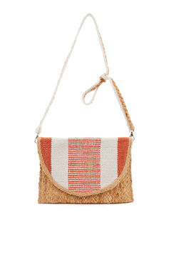 Womensecret Raffia crossbody bag with black and white striped print rouge