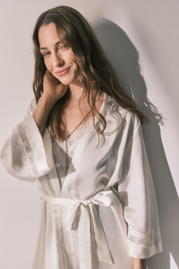 Women'secret Beige satin long robe beige