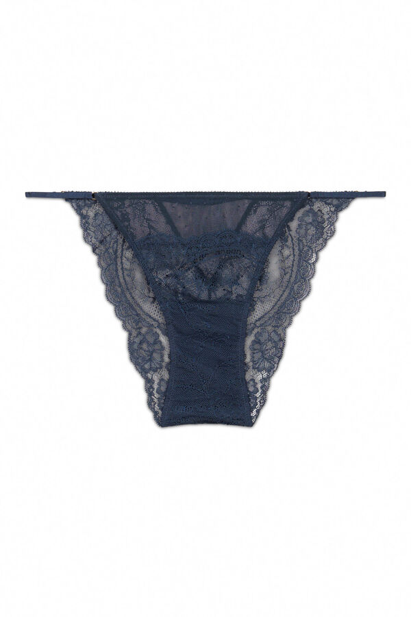 Women'secret Classic blue glitter lace strap panty blue
