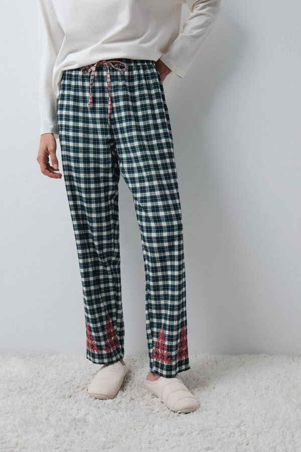 Women'secret Green plaid pyjamas trousers with detail green