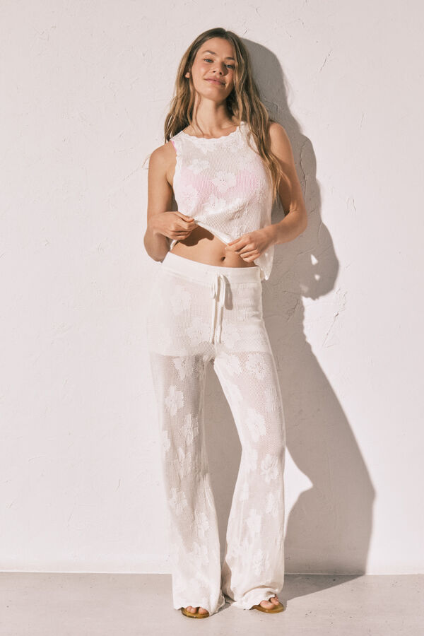 Women'secret Pantalon long en crochet beige beige