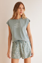 Womensecret Plava kratka pidžama od 100 % pamuka s cvjetnim uzorkom Plava