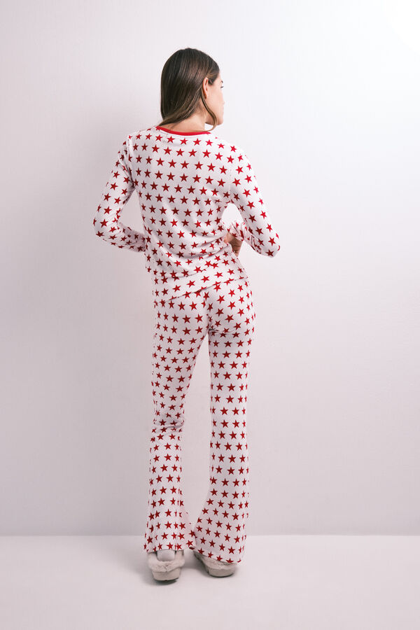HI&BYE Red star print long pyjamas brown