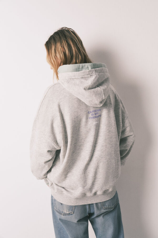 HI&BYE Grey cotton fleece hooded sweatshirt grey