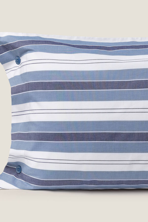 Womensecret Set 2 Kopfkissenbezüge aus gewebtem Baumwollperkal in Streifen. Bett 150-160 cm. Blau