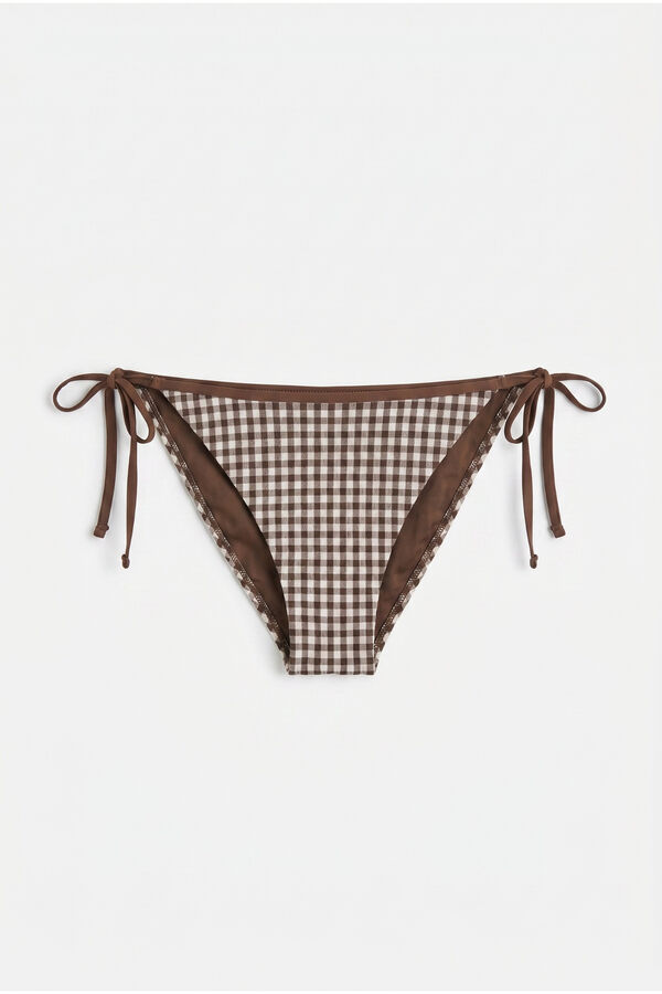 Women'secret Cueca de biqu&iacute;ni de tiras efeito U estampado vichy marrom cru