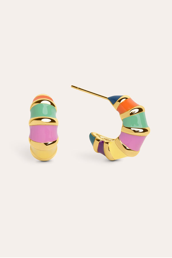 Singularu Pendientes Snail Rainbow Enamel Acero Ba&ntilde;o Oro amarillo