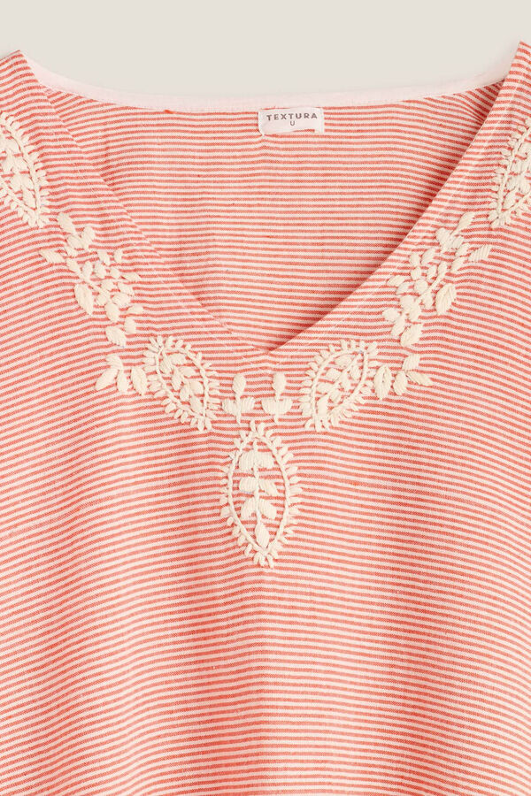 Womensecret Striped embroidered cotton tunic Crvena