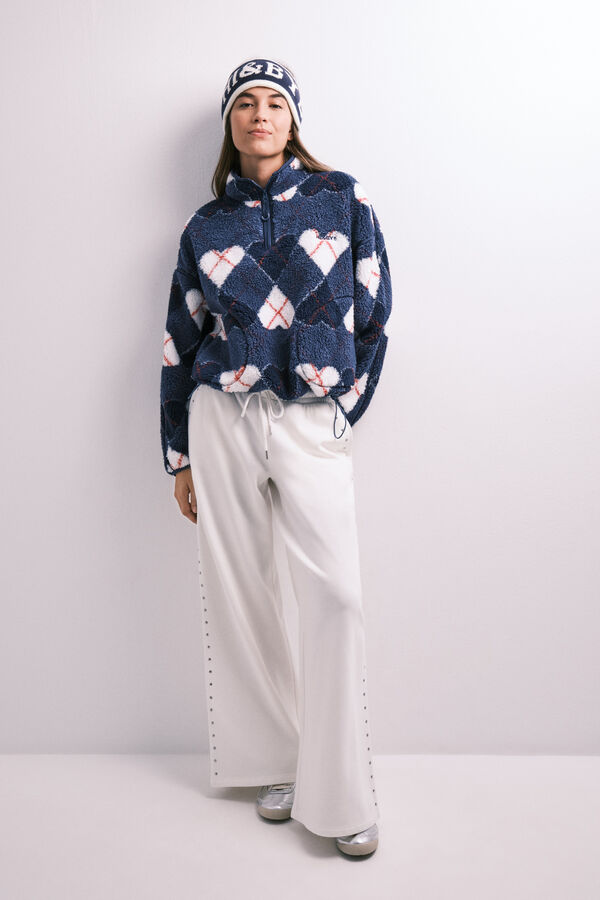 HI&BYE Ecru long trousers with studs beige
