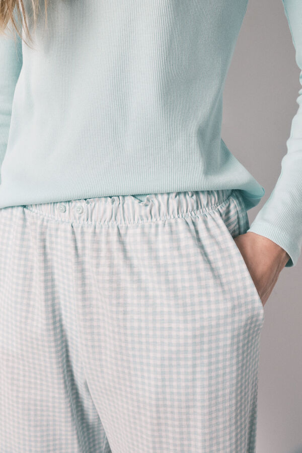 Women'secret Green cotton gingham print long pyjamas green