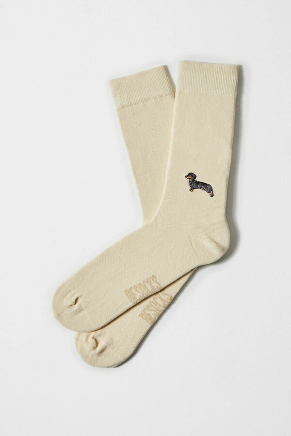 Besocks Calcetines altos print perro salchicha algod&oacute;n org&aacute;nico blanco